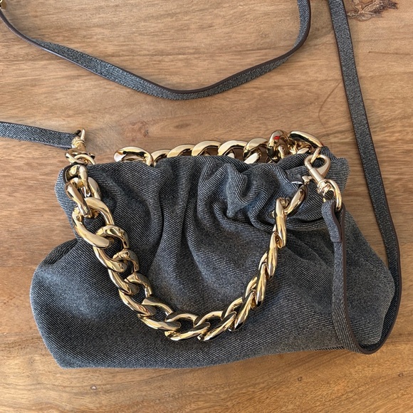 Aimee Kestenberg Leather Denim look Bag with Bold Gold Chain & Crossbody Strap - Picture 3 of 11
